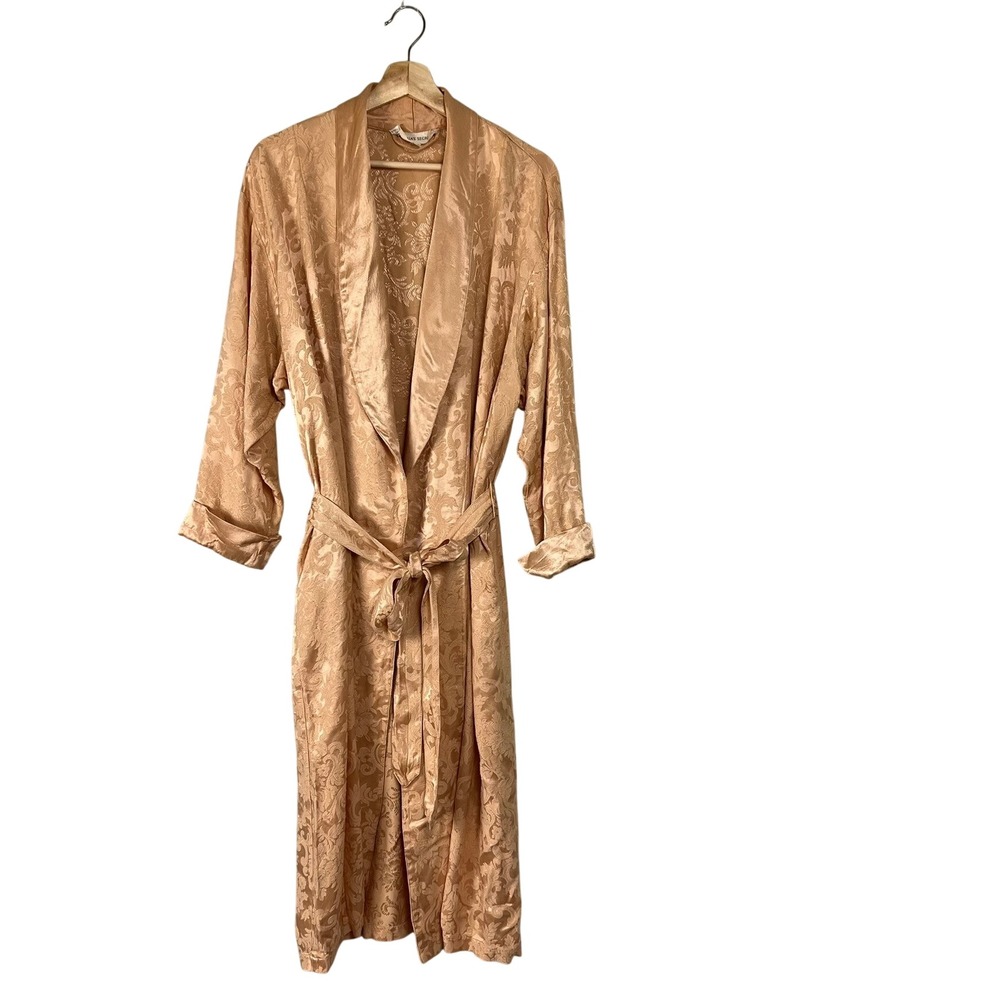 Vtg Victorias Secret Gold Damask Jacquard Robe M Regency Old Hollywood Glamour